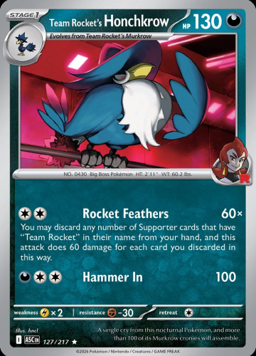 Meg - ASC - 127 - Team Rocket's Honchkrow - RARE - Holofoil